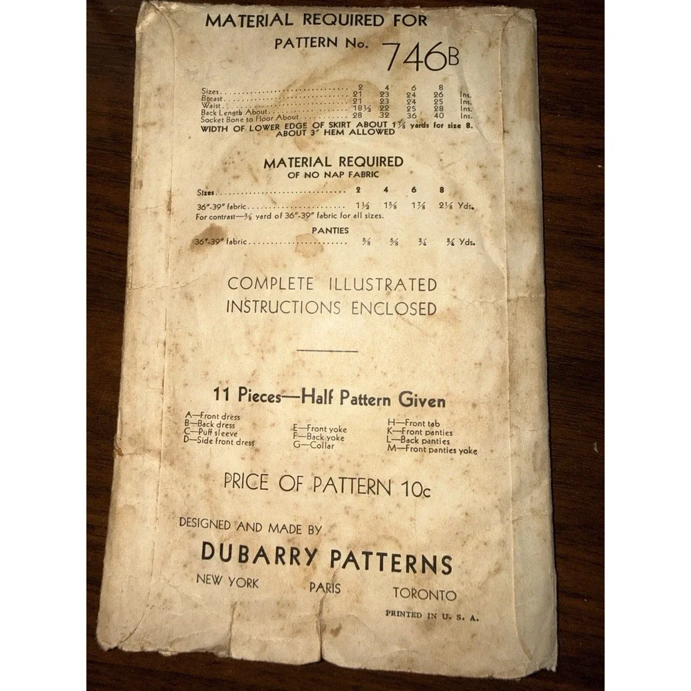 Vintage 1940 Du Barry Sewing Guaranteed Patterns 746b ‎ Girls Child Dress Sz 6